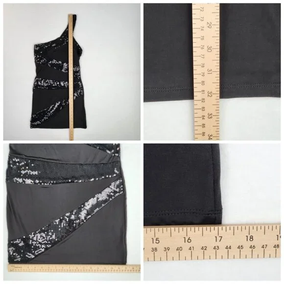 Arden B Womens One Shoulder Sequin Dress Size L Black NWT - Picture 7 of 7